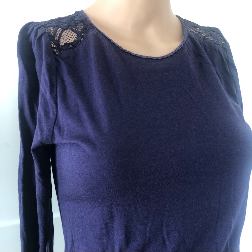 Loft Purple Lace Long Puffy Sleeves Top Shirt XSP Petite - Picture 2 of 2